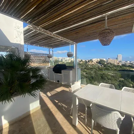 St Julians Luxurious Penthouse With Pool Enjoying Distant Seaviews